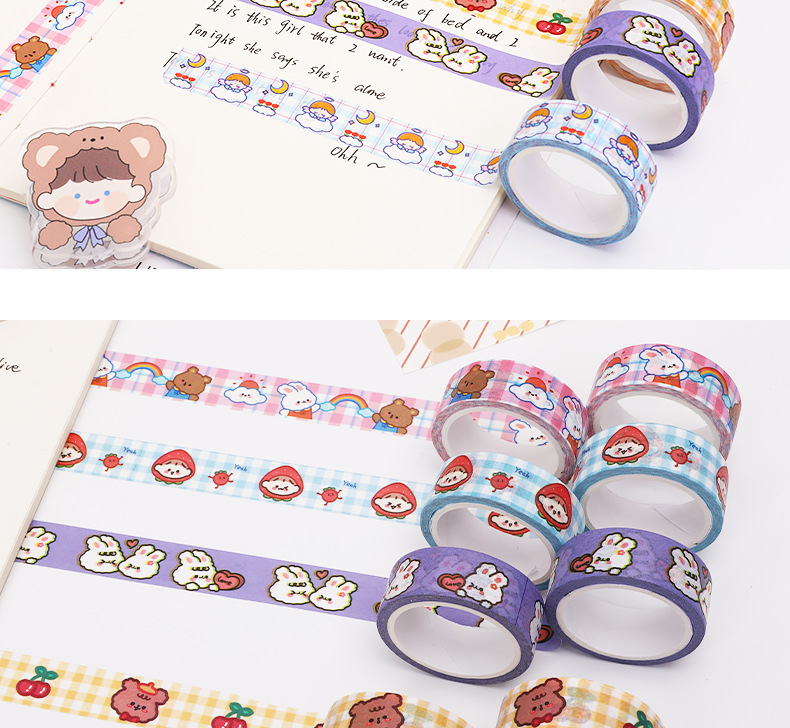 Cuộn băng dán washi họa tiết gấu dễ thương dùng trang trí sổ tay / nhật ký DIY