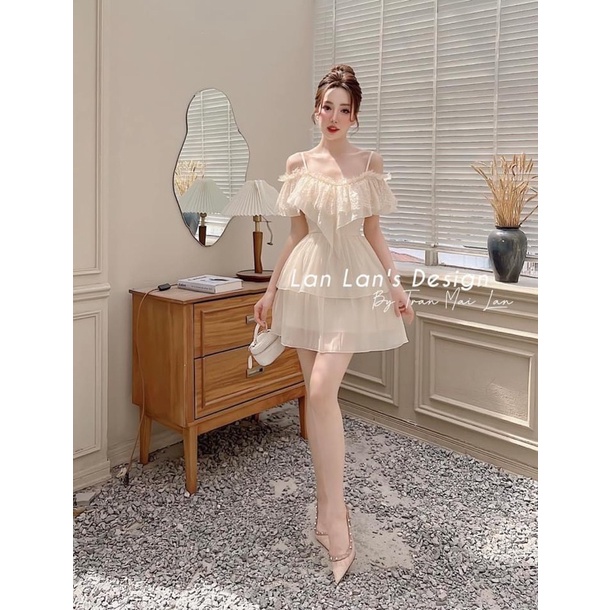 VÁY/ĐẦM TƠ 2 DÂY TRỄ VAI BÈO REN CHÂN VÁY 2 TẦNG XOÈ NHẸ NHÀNG HOT