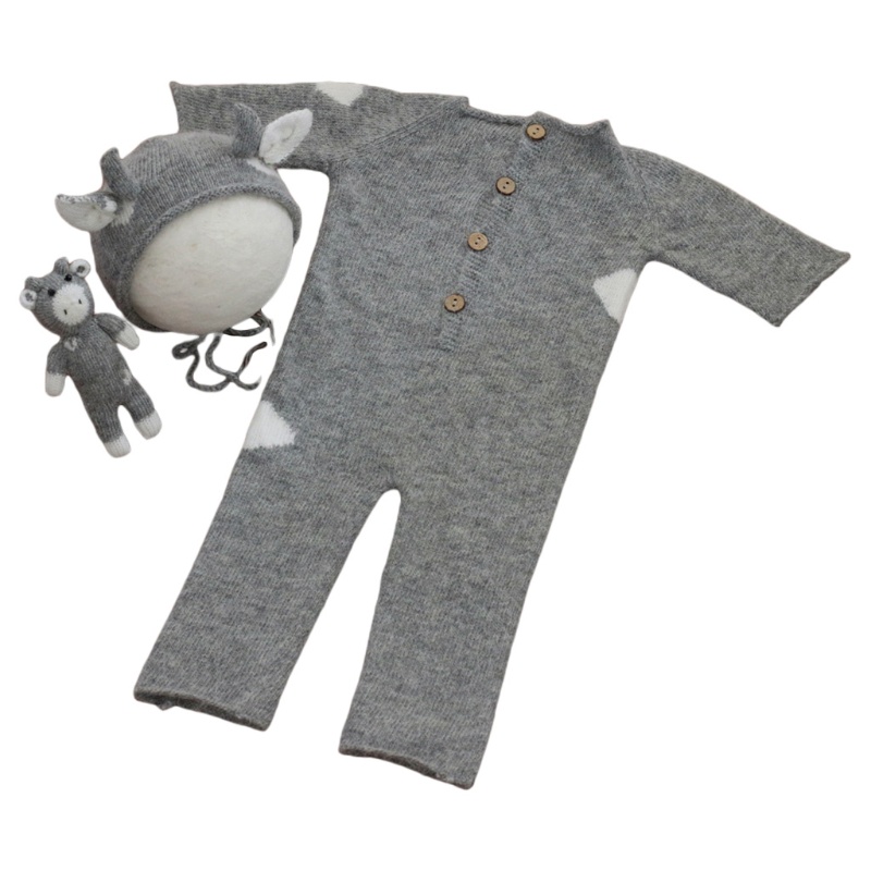 Haha Set 3 Bộ Áo Liền Quần Đan Móc Thủ Công Hình Bò Đội Mũ Bò Sữa Cho Búp Bê Mohair Beani