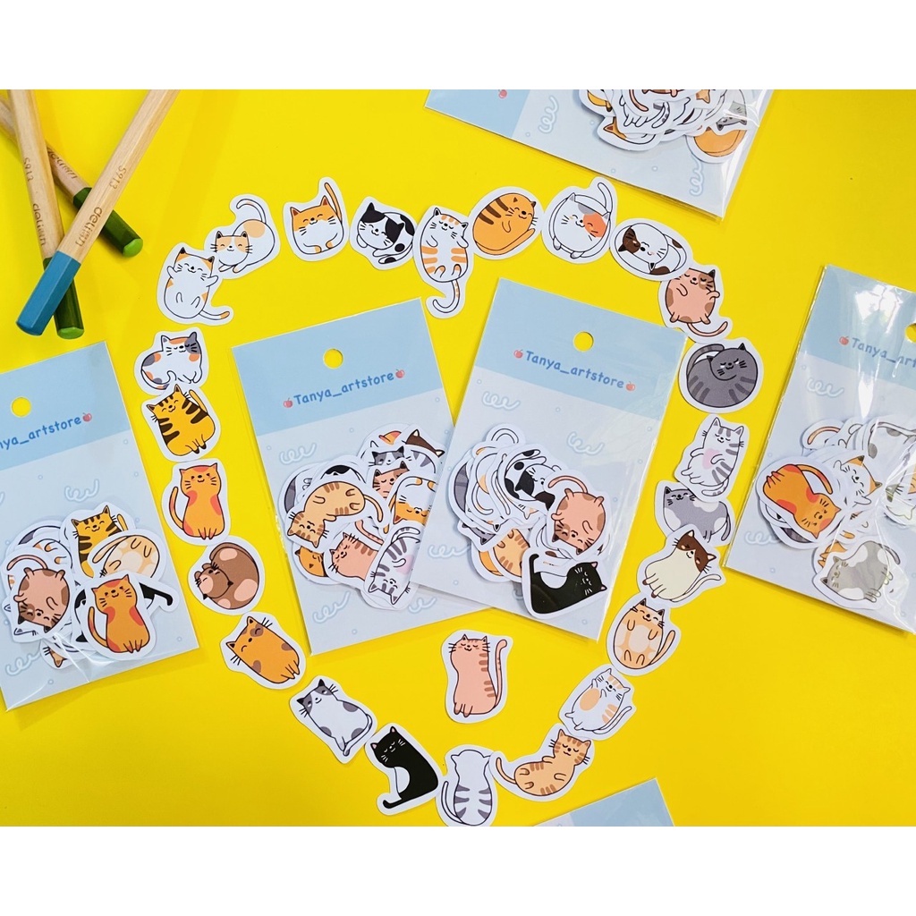 Set 25 nhãn dán mèo con tinh nghịch
