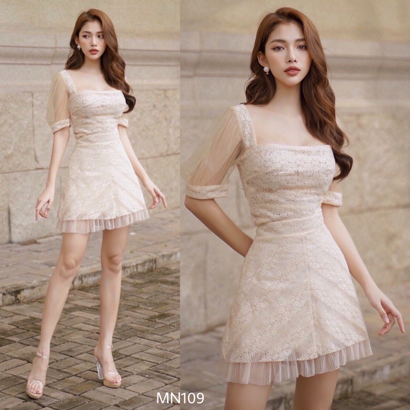 Đầm dáng ôm đầm ren ngắn tay đầm sang trọng đầm dự tiệc đi chơi cao cấp - MN109 - Đầm Váy Mina | BigBuy360 - bigbuy360.vn