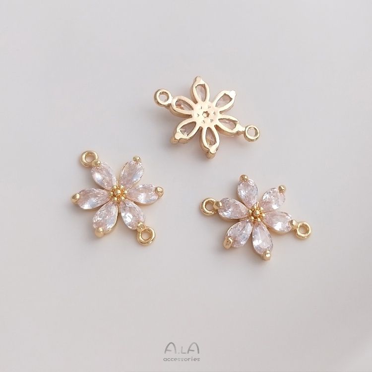 Mặt Dây Chuyền 14K Bằng Đồng Thau Hình Hoa Cúc Sáu Cánh Màu Vàng zircon Làm Mặt Dây Chuyền Thủ Công DIY