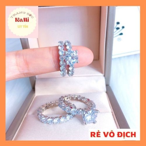 Nhẫn Cặp Nữ 💎𝑭𝑹𝑬𝑬𝑺𝑯𝑰𝑷 💎Set 2 nhẫn bạc nữ đính đá cao cấp thanh lịch