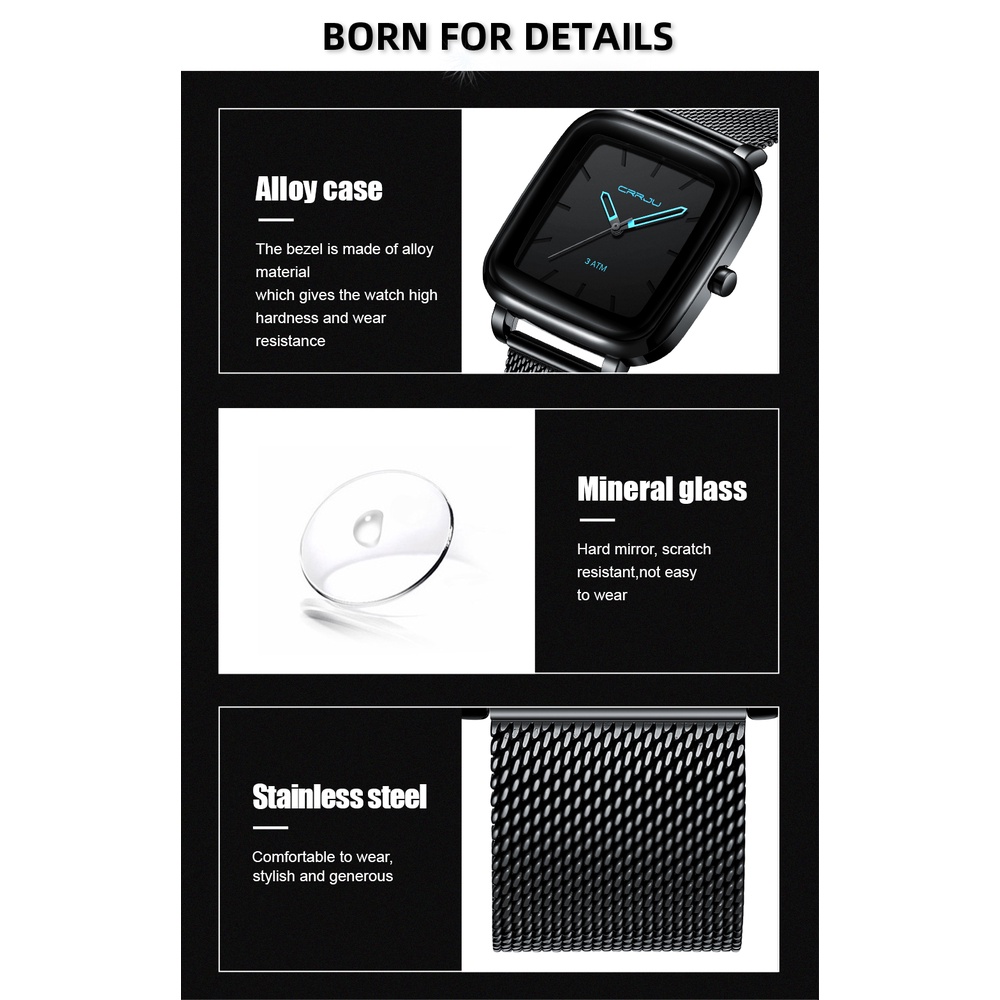 Đồng hồ thạch anh CRRJU 2991 X đơn giản chống nước phong cách thể thao cho nam