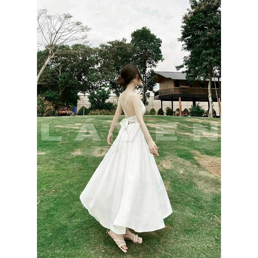 (Sale FreeShip) Đầm maxi thiết kế dáng dài,đầm 2 dây hở lưng cột nơ chất lụa 2 lớp có mút,hàng chuẩn shop,from chuẩn