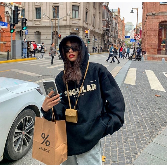 Porozi  Áo hoodie có size lớn in chữ phong cách cá tính thời trang Hàn Quốc cho nữ