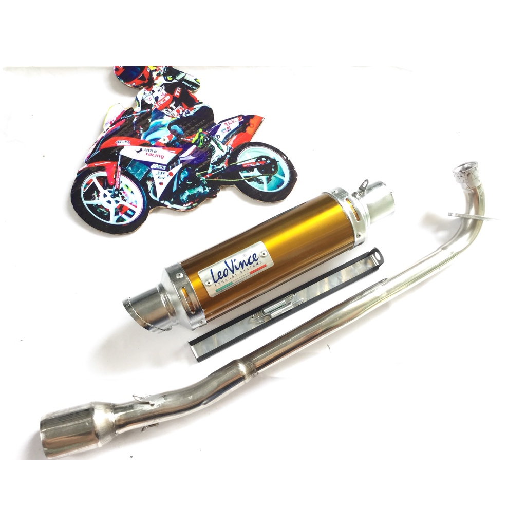 Pô leovince vàng cổ INOX gắn nhiều loại xe - có tiêu - Pass treo lò xo đầy đủ
