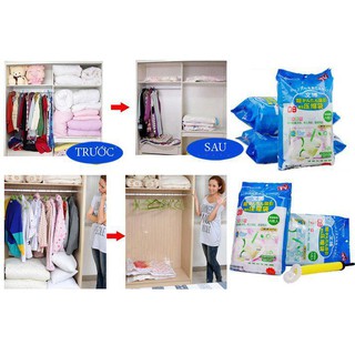 Túi hút chân không đựng quần áo, bán túi hút chân không -Combo 8 túi hút chân không kèm bơm tiện dụng