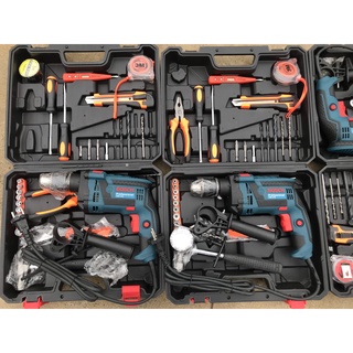 Bộ máy khoan BOSH 13re động lực cầm tay SET 100 chi tiết phụ kiện đầy đủ dùng để khoan bê tông,khoan sắt,khoan gỗ, nhựa,