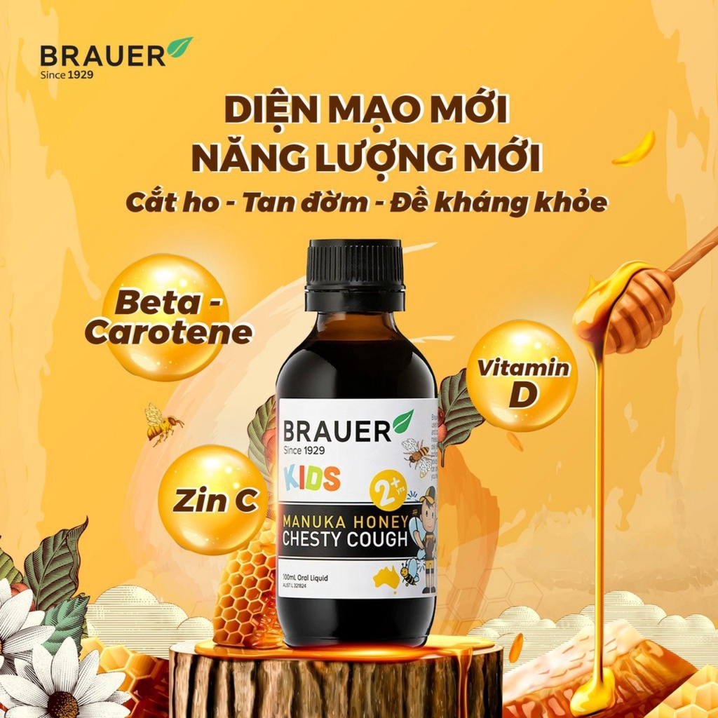 Brauer Chesty Cough Giảm Ho Có Đàm Dạng Lỏng Hộp 100ML Cho Bé Trên 2 Tuổi Maxwell