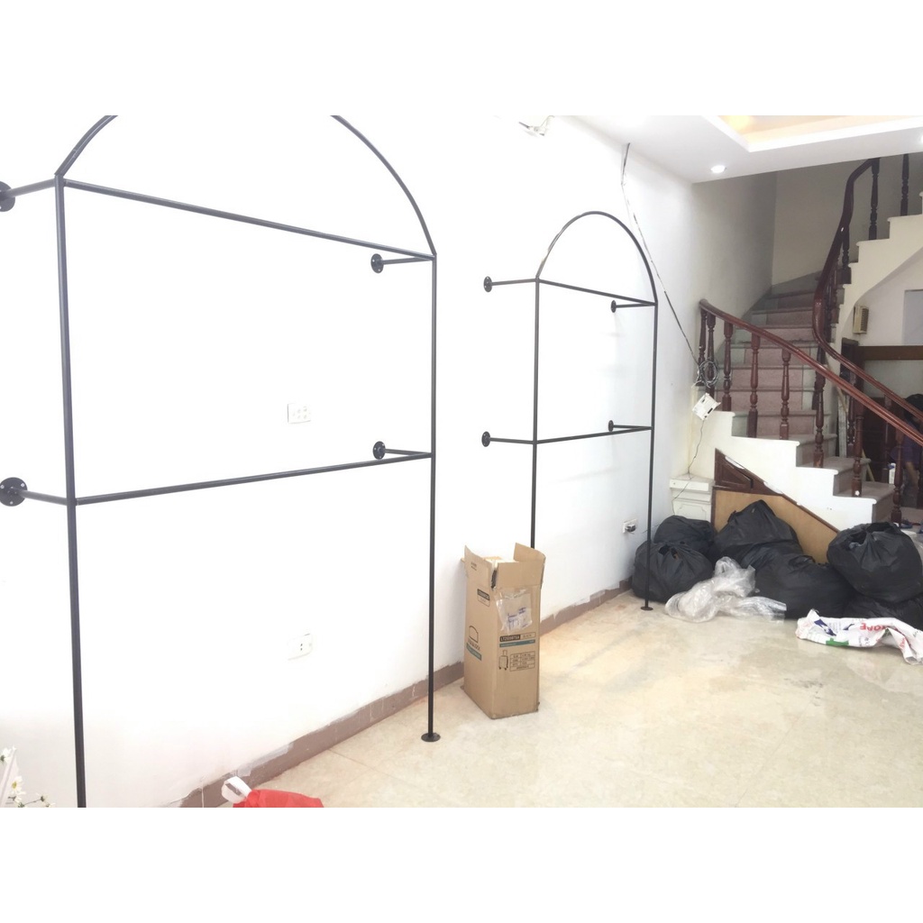 GIÁ TREO BẮT TƯỜNG HÌNH VÒM CONG 2 TẦNG - KỆ TREO QUẦN ÁO - DÀN TREO ĐỒ SHOP THỜI TRANG