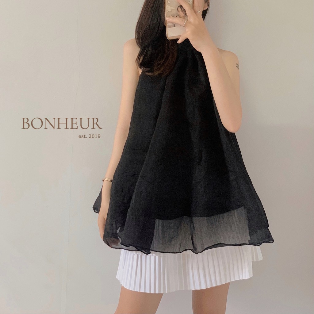 Áo cổ yếm voan 2 lớp kèm dây mặc 2 kiểu bồng bềnh công chúa tiểu thư sang chảnh Mona Top | BigBuy360 - bigbuy360.vn