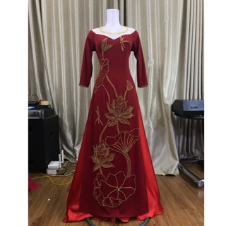 Áo dài đỏ đô💥FREESHIP 💥Áo dài thiết kế 100% pha lê đính kết trực tiếp lên áo