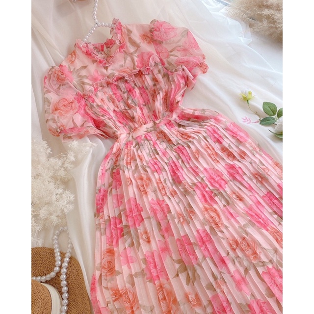 ROSE PINKGER -  VÁY HOA XẾP LI SIZE S/M - PINKGER CLOTHING