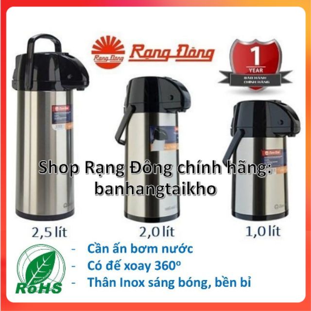 💥Chính Hãng💥 Phích giữ nhiệt Rạng Đông 1L-2L-2,5L, có cần bơm nước, đế xoay 360 độ,.. [BH 6 tháng]