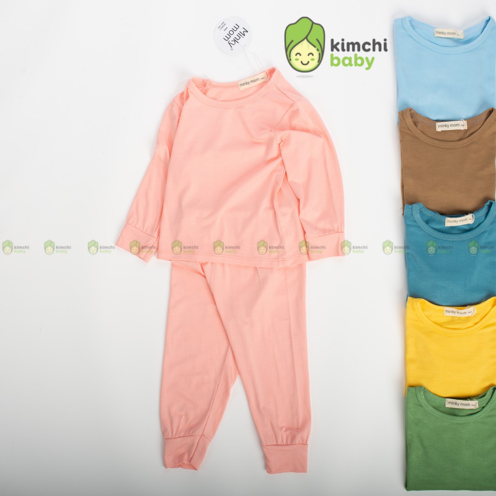 Đồ Bộ Bé Gái, Bé Trai Minky Mom Vải Thun Lạnh Cài Vai Basic Mềm Mịn, Bộ Dài Tay Cho Bé Mặc Nhà Thu Đông MKMTD2101