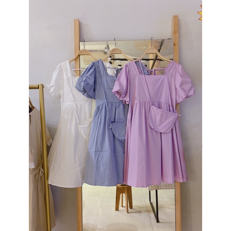 Váy thô baby doll trơn màu kèm túi Ulzzang style 🌸 Hàng Quảng Châu