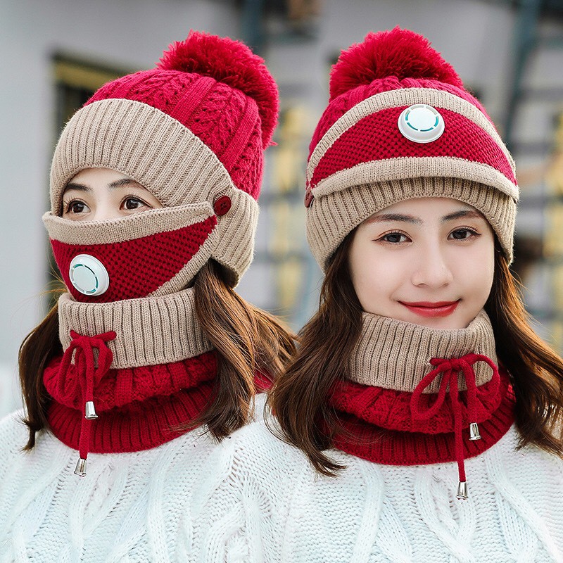 ❤️ SÉT NÓN LEN ❤️ Combo MŨ LEN + KHẨU TRANG VÀ khăn QUÀNG CỔ lót lông cao cấp cho Nam Nữ Hàn Quốc mùa đông