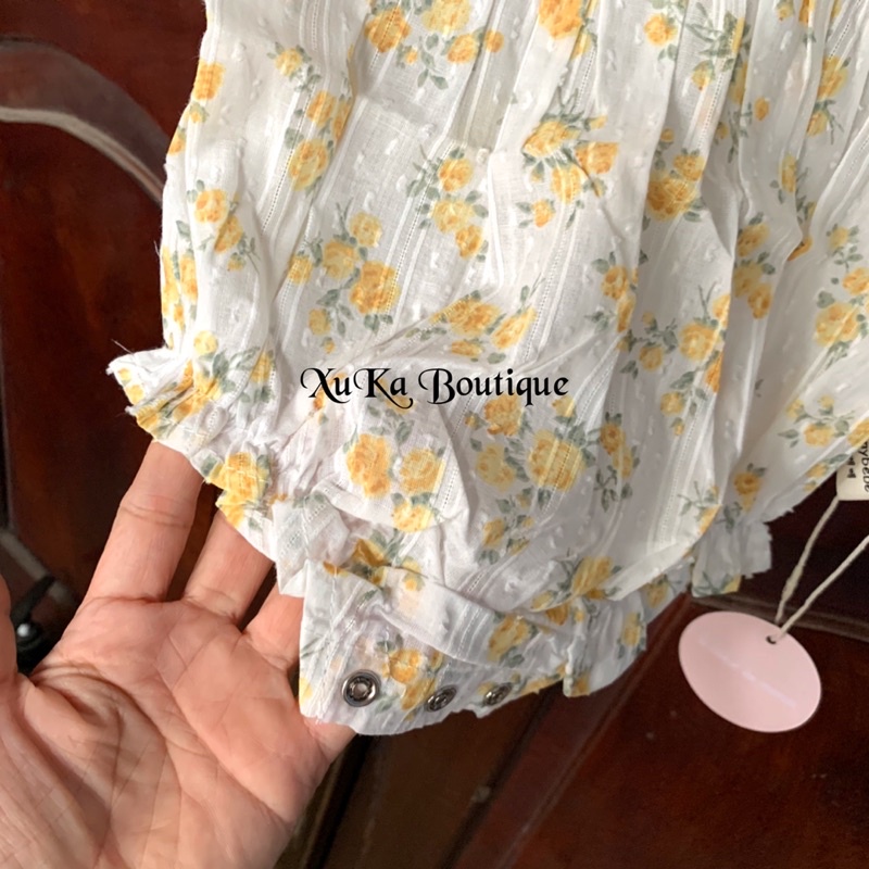 Bodysuit Cộc Tay Hoa Vàng Cho Bé Gái [Xuka Boutique] Body cộc Tay Cho Bé Hoạ Tiết Hoa Vàng [Jennybebe]