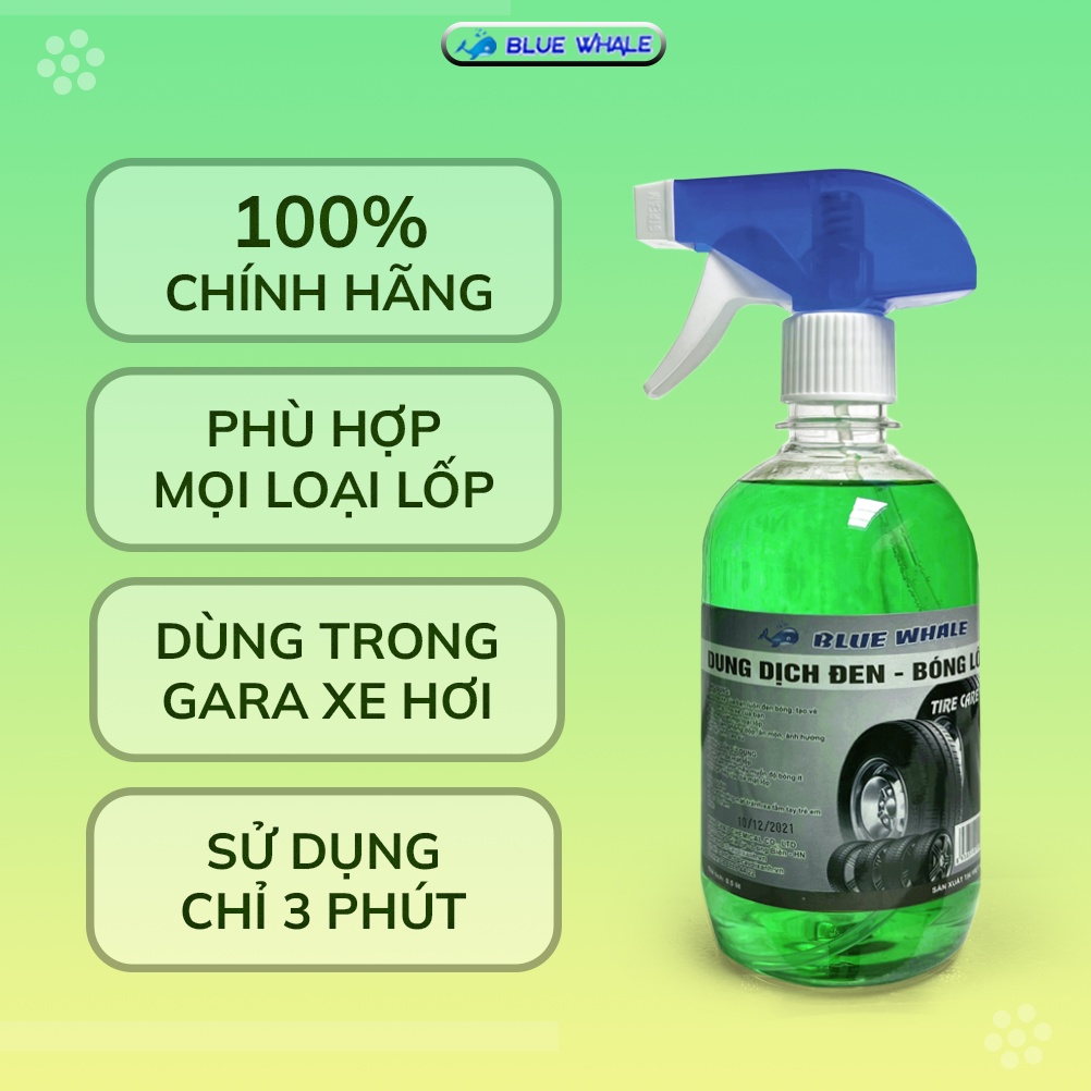 Dung dịch chăm sóc làm đen bóng lốp BlueWhale 500ml chính hãng phù hợp với mọi loại lốp ô tô, xe máy, xe đạp điện