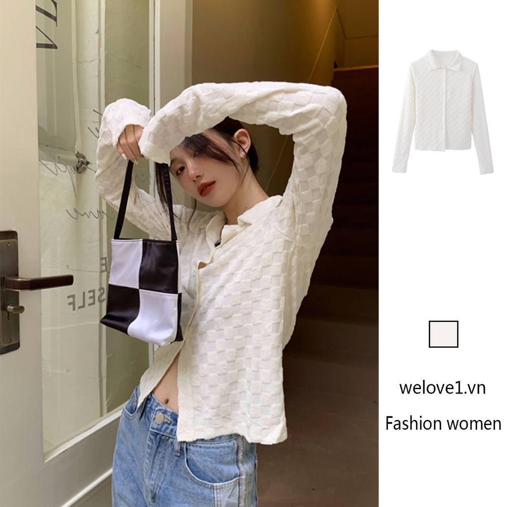 Áo Sơ Mi Nữ Tay Dài Cổ polo Họa Tiết Caro Thời Trang Phong Cách Hàn Quốc