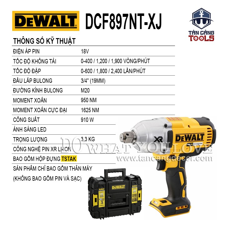 Máy Siết Bu Lông Dùng Pin DeWalt 18V DCF897NT-XJ 3/4 Inches ( Thân Máy )