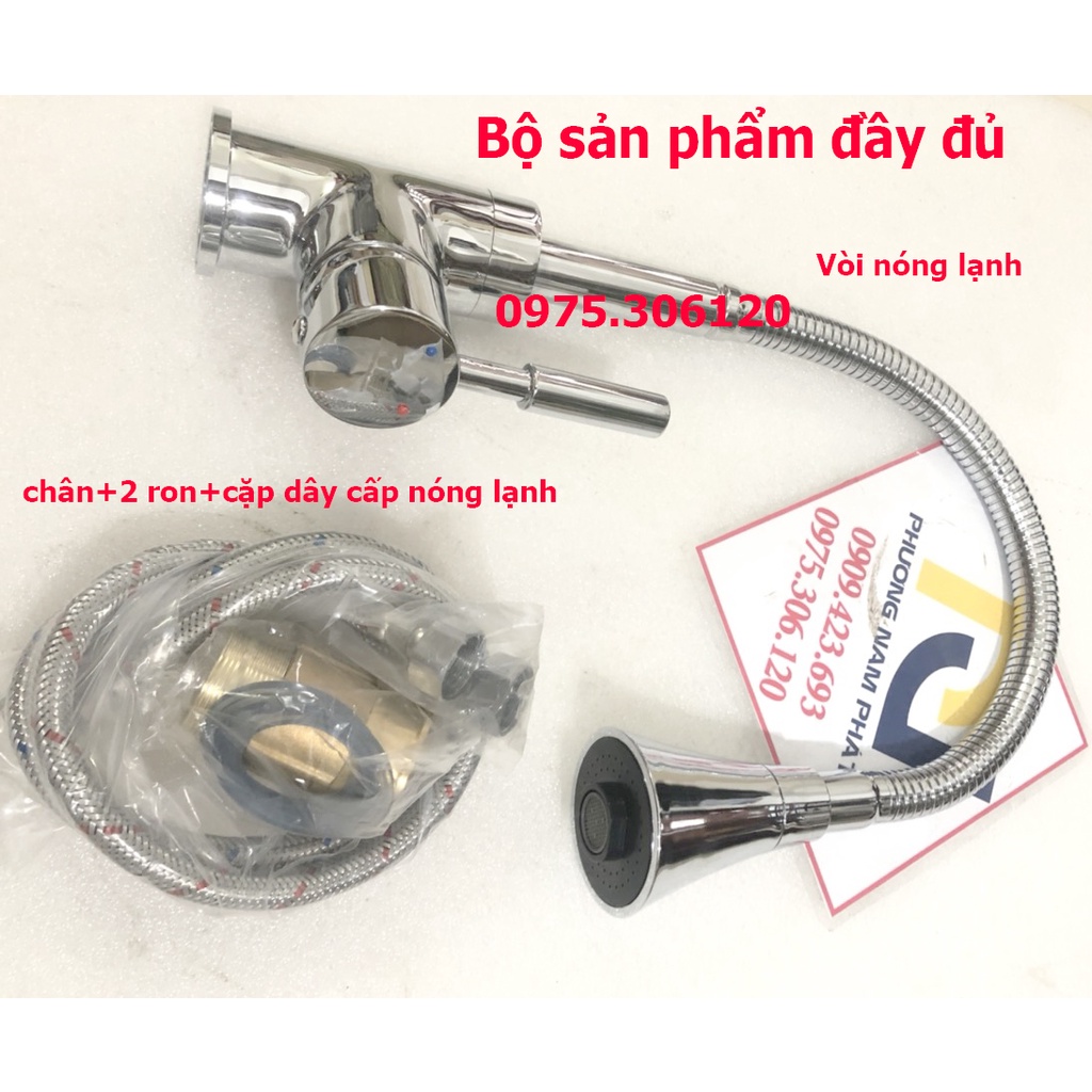 [LOẠI 1-HÀNG ĐÚC] Vòi Rửa Chén Bát Nóng Lạnh đồng thau mạ crom lò xo bẻ được mọi vị trí N4015 Fotar và 2 dây