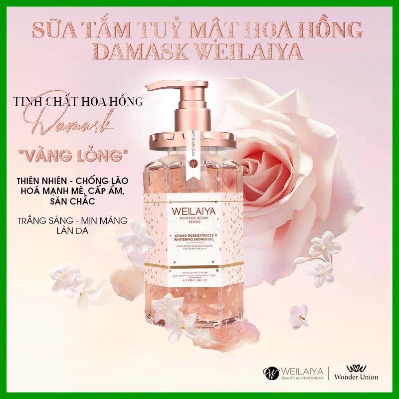 Sữa tắm Weilaiya trắng da cánh hoa hồng Damask 450ml