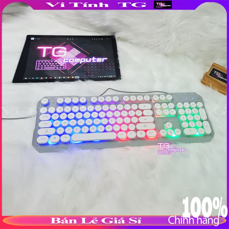 Bàn phím giả cơ gaming có led có dây nút tròn đế hợp kim màu trắng / đen ,.... VTTG40