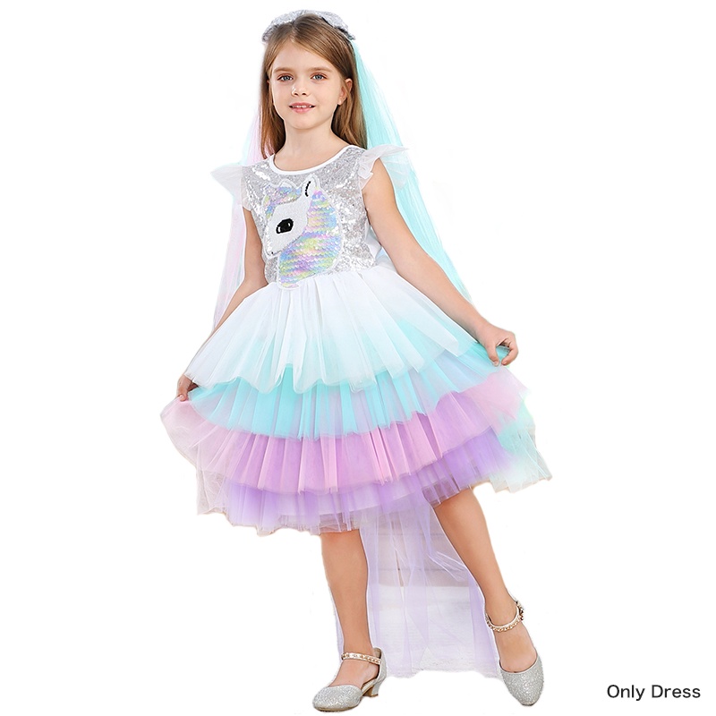 Đầm Công Chúa Họa Tiết Kỳ Lân Đính Sequin Nhiều Màu Sắc Thời Trang Năm Mới 2022 Cho Bé Gái