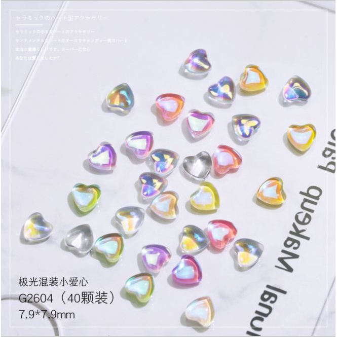 Charm Nail , Charm gắn móng hình tim màu trong mix màu