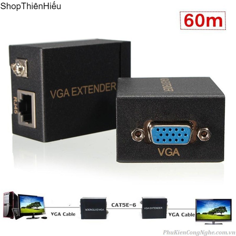 Bộ Khuếch Đại Tín Hiệu VGA 60M - Nối Dài Cáp VGA Qua Đường Dây Mang( VGA To LAN)