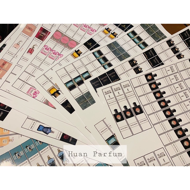 Tem dán chai chiết nước hoa - tờ A4 45-90 tem