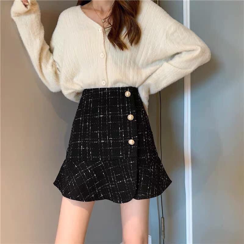 Chân váy dạ tweed Chân váy cạp cao Chân váy đuôi cá hàng QCCC loại 1