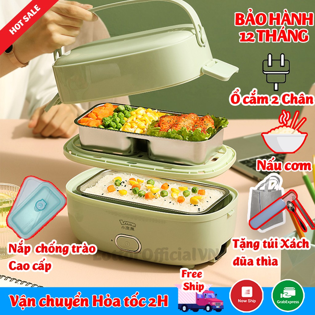 Hộp cơm cắm điện  - hộp cơm giữ nhiệt nấu cơm hâm nóng đồ ăn đã năng Tặng Túi xách đũa thìa