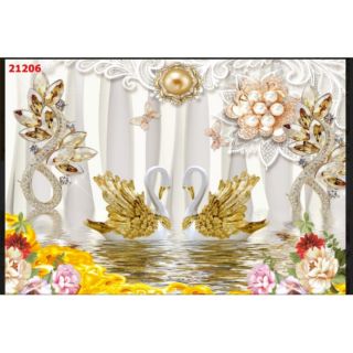 Tranh dán tường 3D đôi thiên nga
