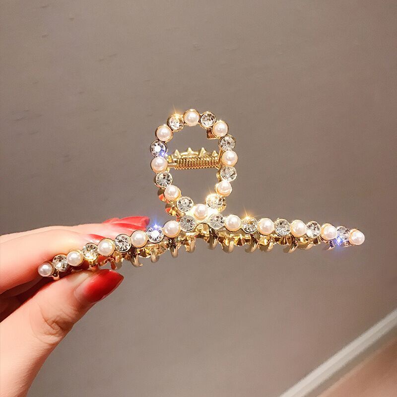 Kẹp Tóc Lớn Đính Đá &amp; Ngọc Trai Nhân Tạo Cho Nữ Mã 2022