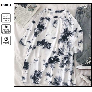Áo thun nam nữ unisex form rộng đơn giản phối màu đen trắng vẩy sơn