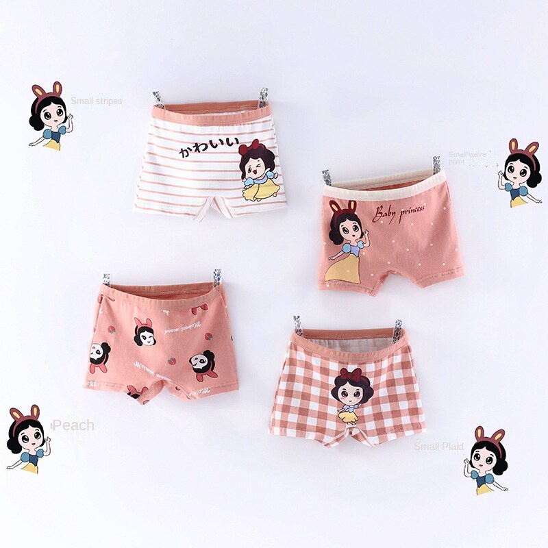 SANITKUN Bộ 4 quần lót cotton thoáng khí in họa tiết hoạt hình đáng yêu cho bé gái