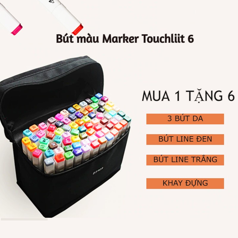 Bút màu Marker Touchliit 6 bản Mới CÓ KHAY Túi Vải 30/60/80 họa cụ bút dạ màu vẽ học sinh - B62