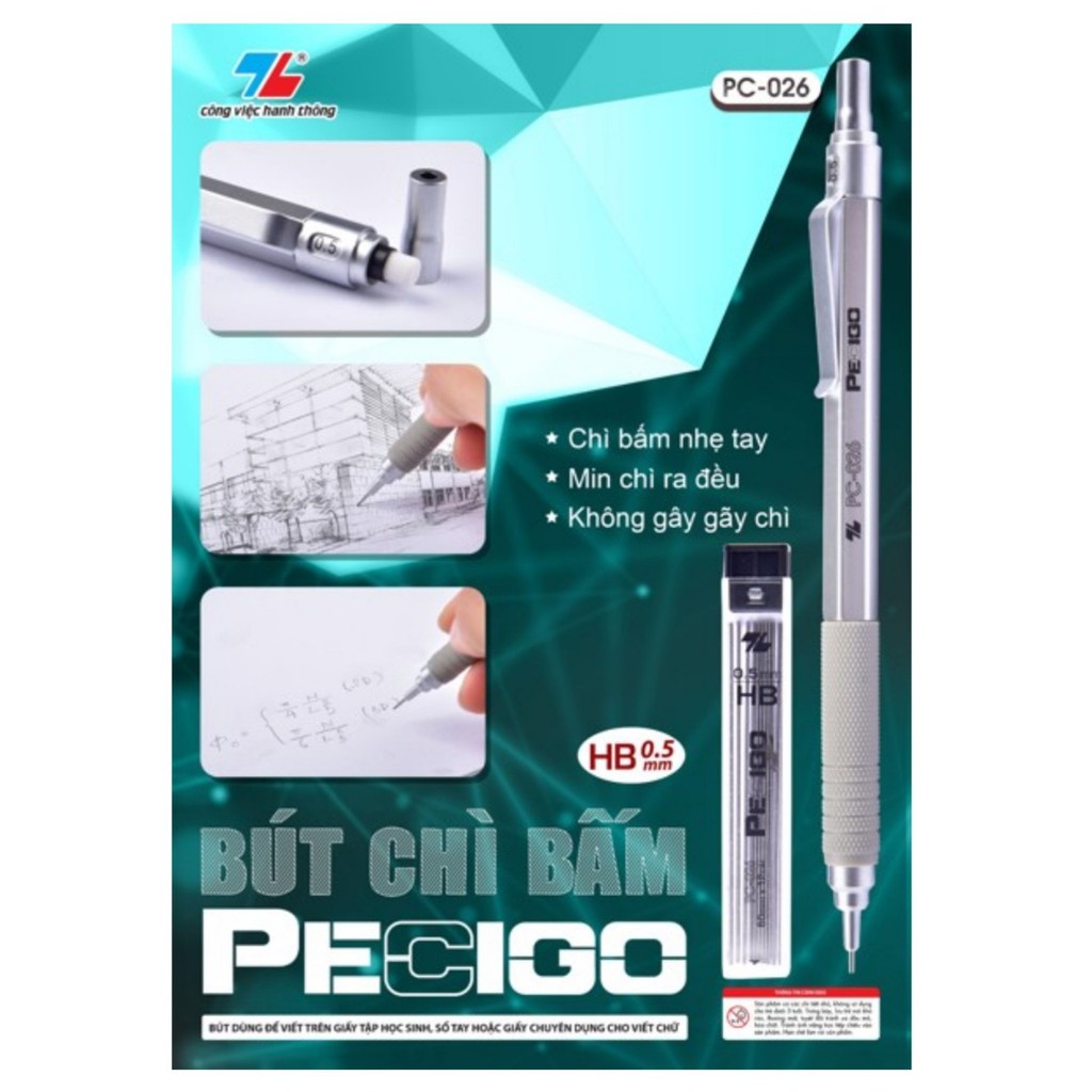 Bút chì bấm PECIGO Thiên Long PC-026 , ngòi HD 0.5 mm, hàng có kiểm tra chất lượng và an toàn