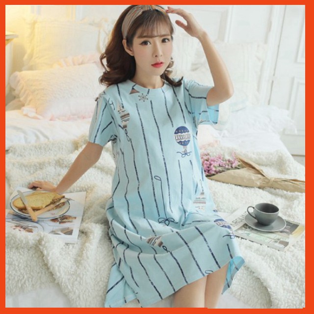 Đầm bầu và sau sinh cotton thun tay ngắn mặc mùa hè, có thiết kế cho con bú nhiều mẫu AZ19