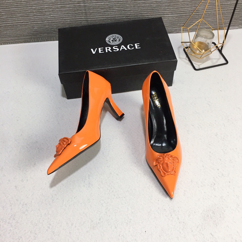 VERSACE Giày Cao Gót Da Mũi Nhọn 7cm Phong Cách Quyến Rũ Cho Nữ