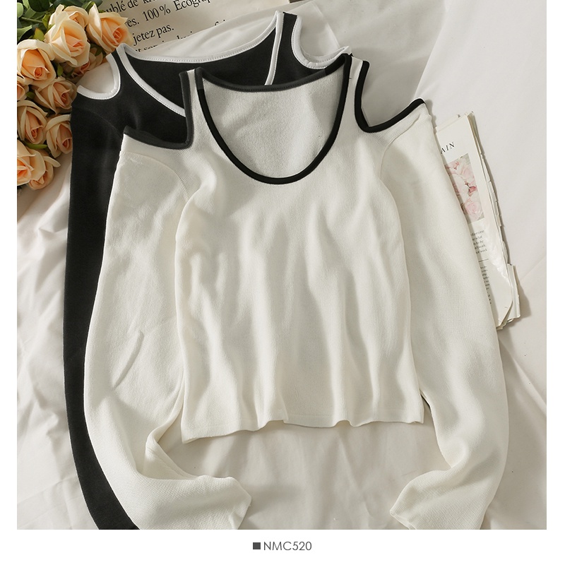 Áo thun tay dài cổ tròn hở vai dáng ôm thời trang mùa thu mới 2021 | BigBuy360 - bigbuy360.vn