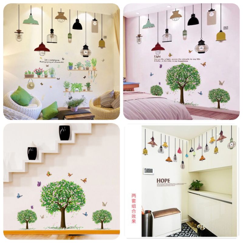 Decal dán tường đèn hi vọng kết hợp với cây xanh