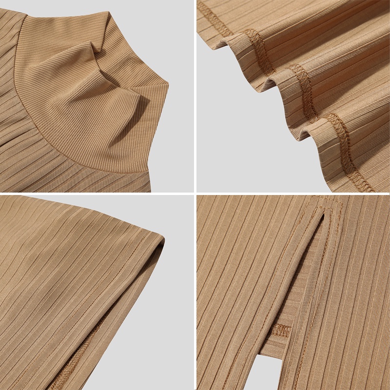 Áo sweater dệt kim INCERUN dáng rộng màu trơn cổ cao tay cánh dơi thoải mái thời trang cho nam