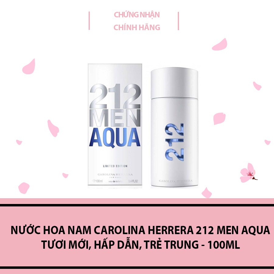 Nước hoa nam Carolina Herrera 212 Men Aqua tươi mới, hấp dẫn, trẻ trung - 100ml