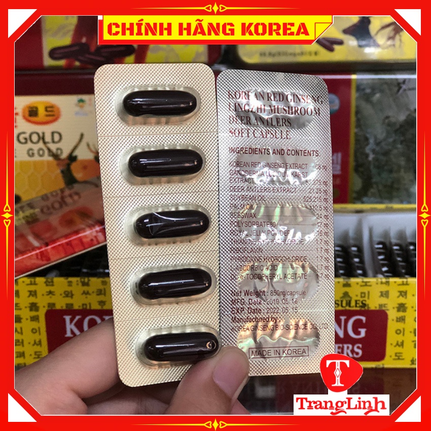 Đạm sâm nhung hươu linh chi hàn quốc, hộp 120 viên - Viên đạm sâm tổng hợp - Bổ sung vitamin, tăng đề kháng - tranglinh