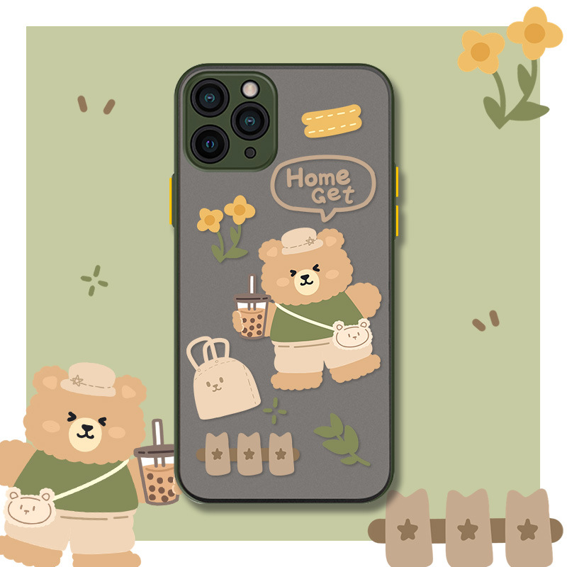 Cute Gardener Bear Shockproof TPU Phone Case for IPhone 11 Pro Max XR/XS/X Full-Coverd Anti-Scratch Protective Rubik's Cube Soft Case for IPhone 7 8 Plus 6 6S