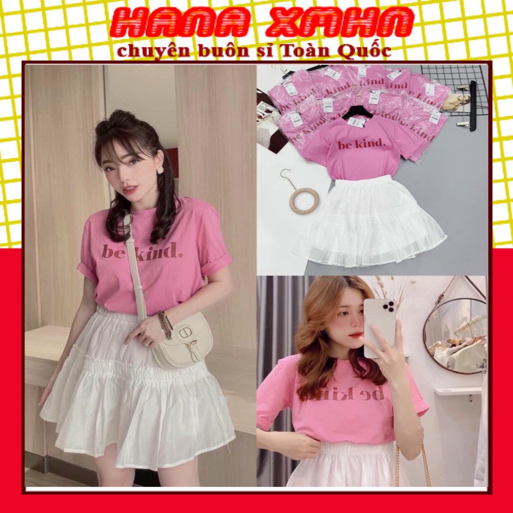 [BÁN SỈ] Set Trang Phục Nữ Áo Phông Chất Cotton Hồng Phối Chân Váy Tầng Trắng Cực Năng Động